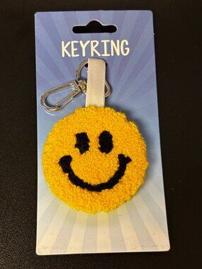 Smiley Face Plush Keychain Keyring – Yellow Happy Face Clip Bag Charm